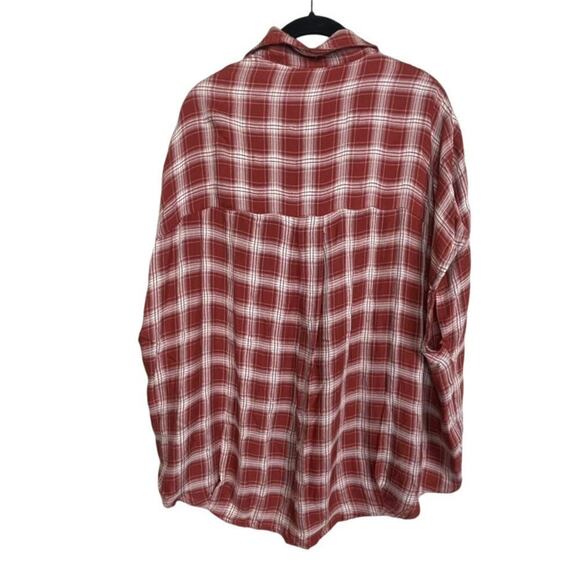 French Connection Over-sized Short Sleeve Plaid Popover Top Size L Red - Picture 6 of 6